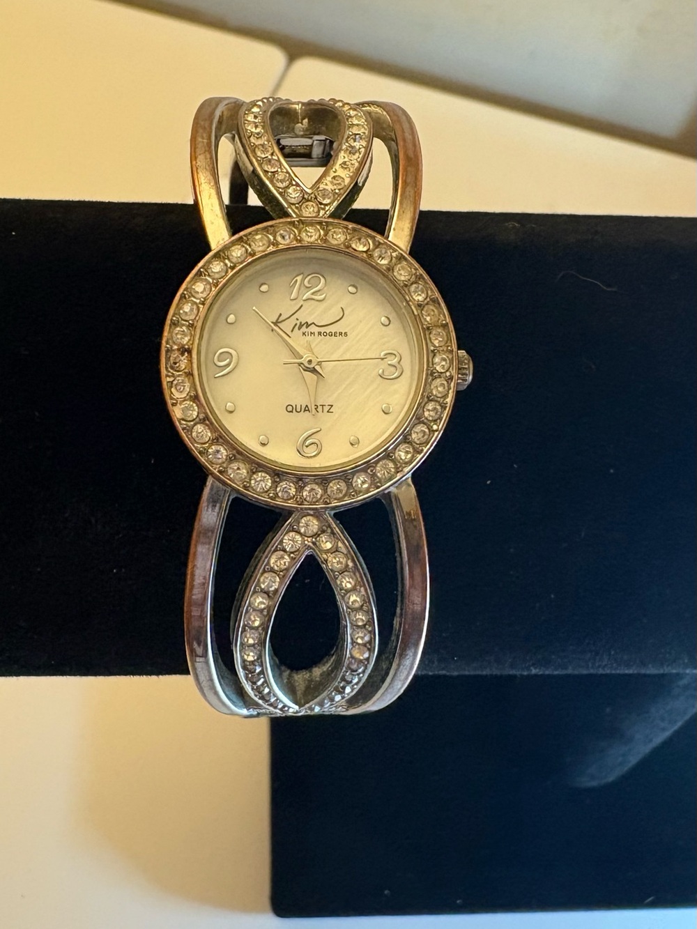 Kim Rogers Crystal Quartz Rhinestone Encrusted Accent Bracelet Cuff Watch
